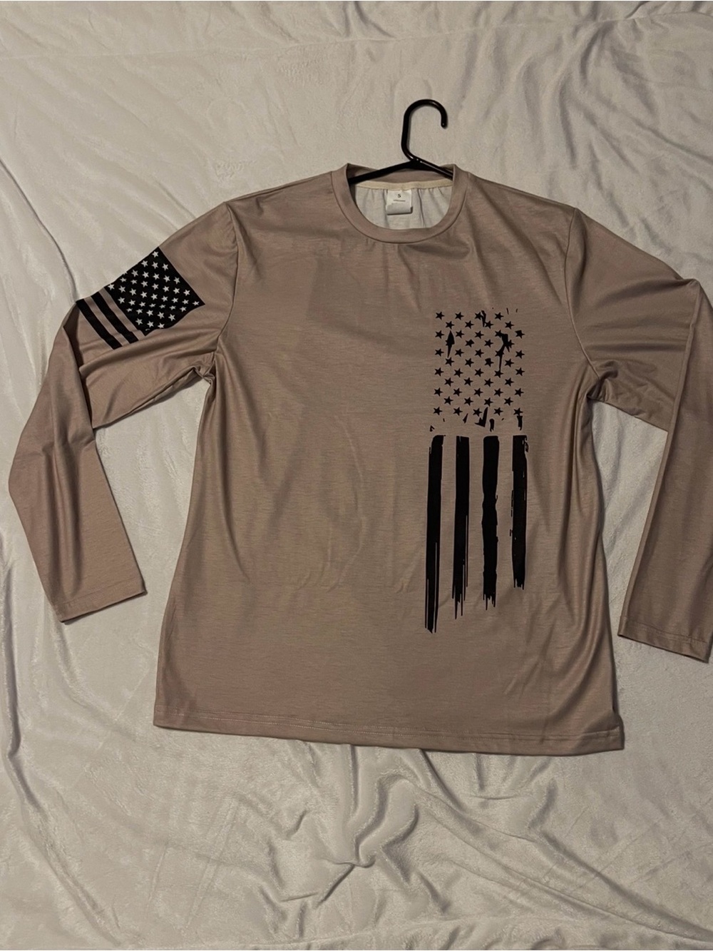 Men's Long Sleeve Flag Graphic Tee - Taupe